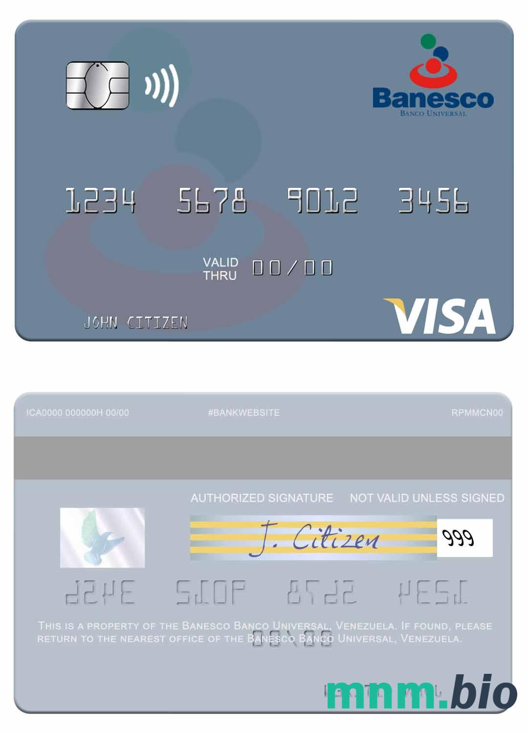 Venezuela Banesco Banco Universal przykład karty visa w formacie PSD